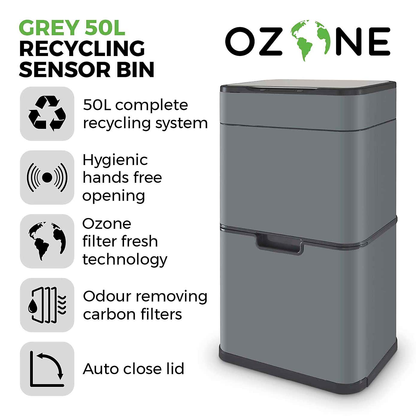 Tower 50L Ozone Recycling Sensor Bin