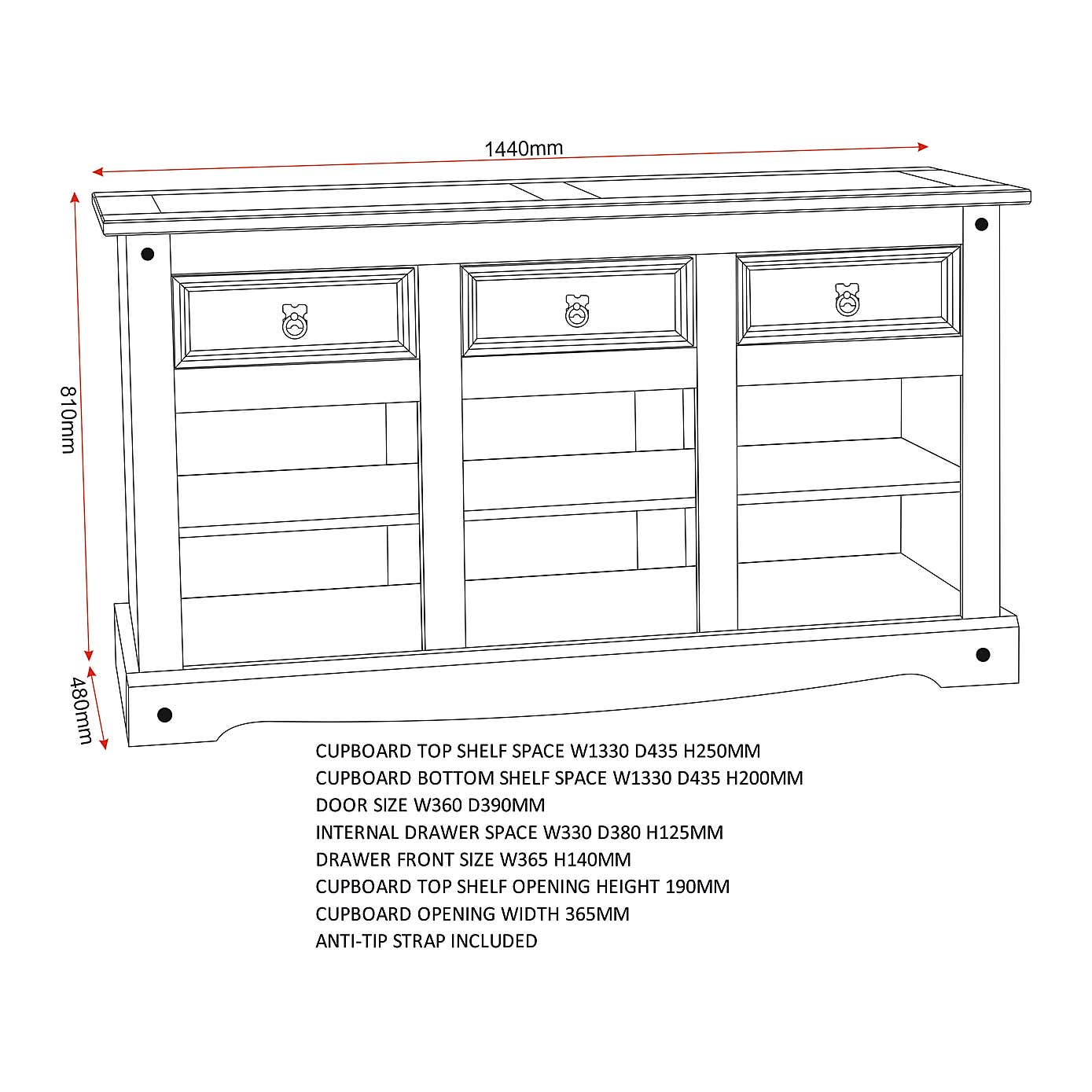 Corona Pine Large Sideboard