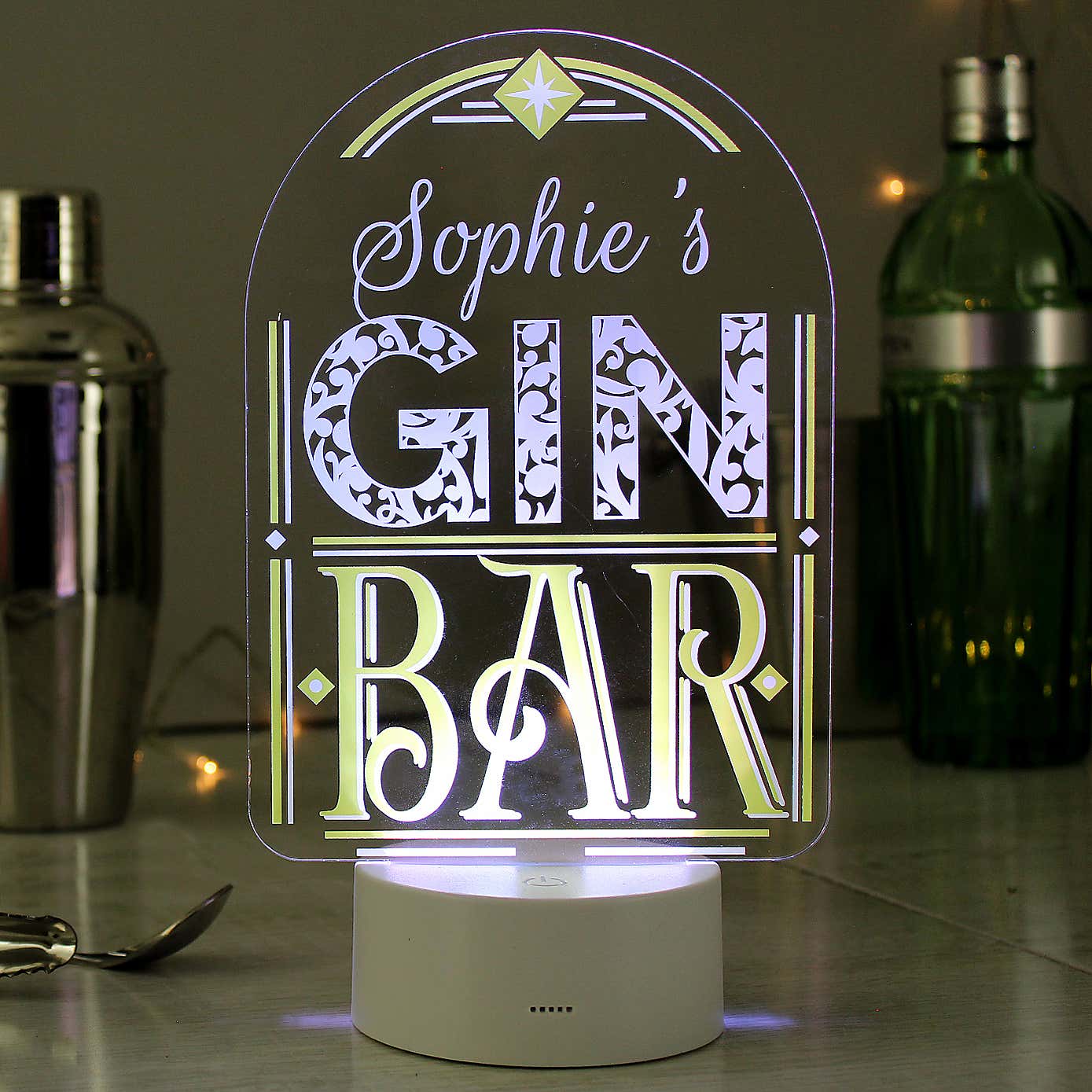 Personalised Gin Bar Colour Changing Night LED Light