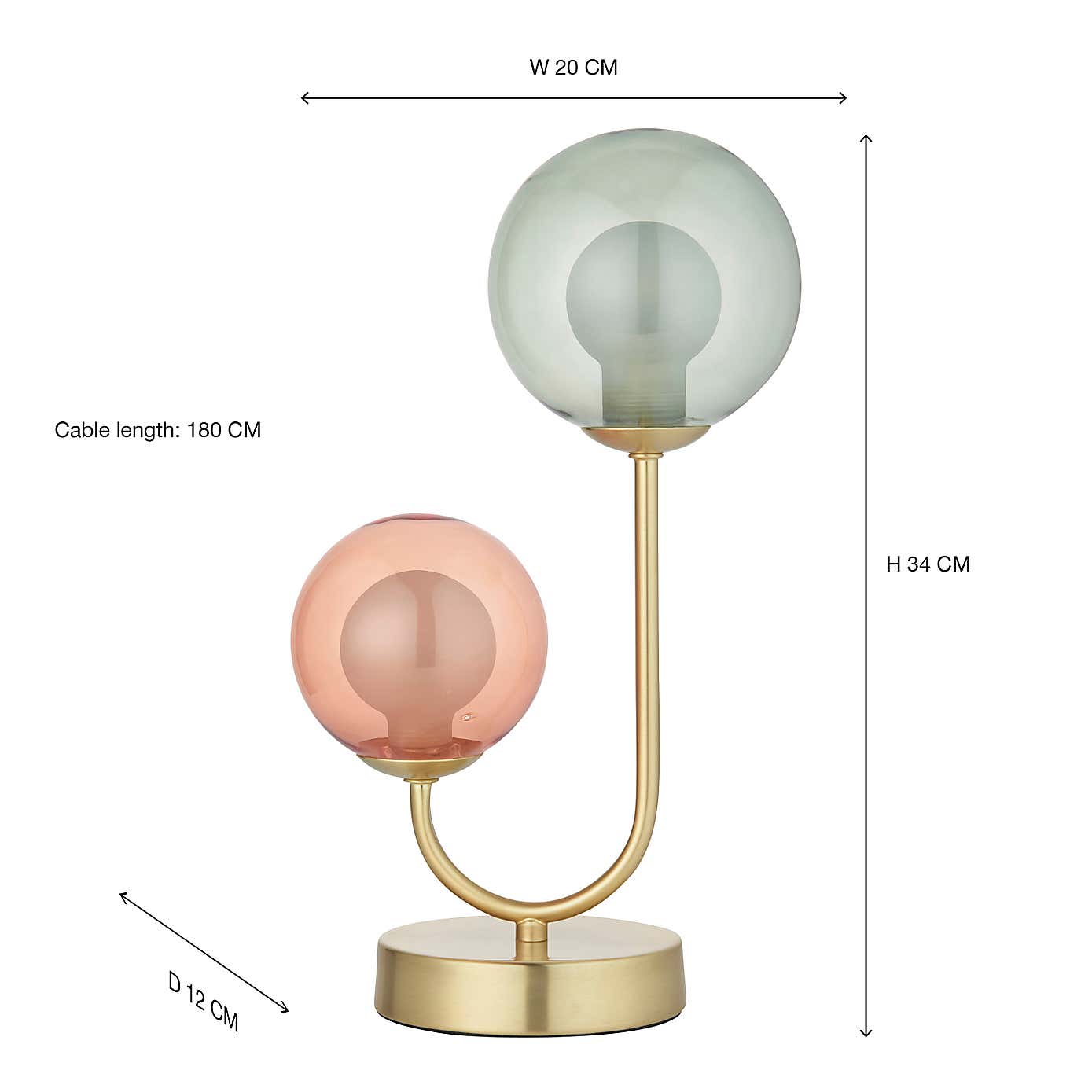 Eliza 2 Light Glass Table Lamp