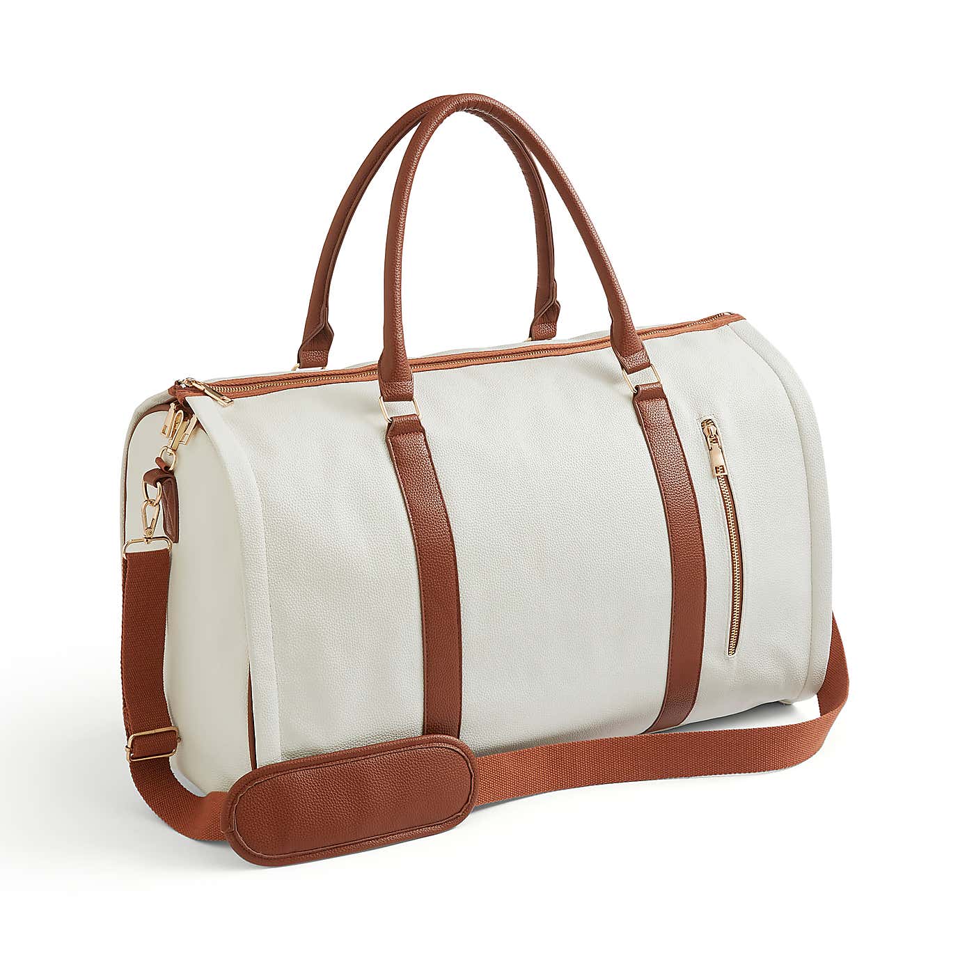 Cream & Tan Faux Leather Fold Out Holdall Bag