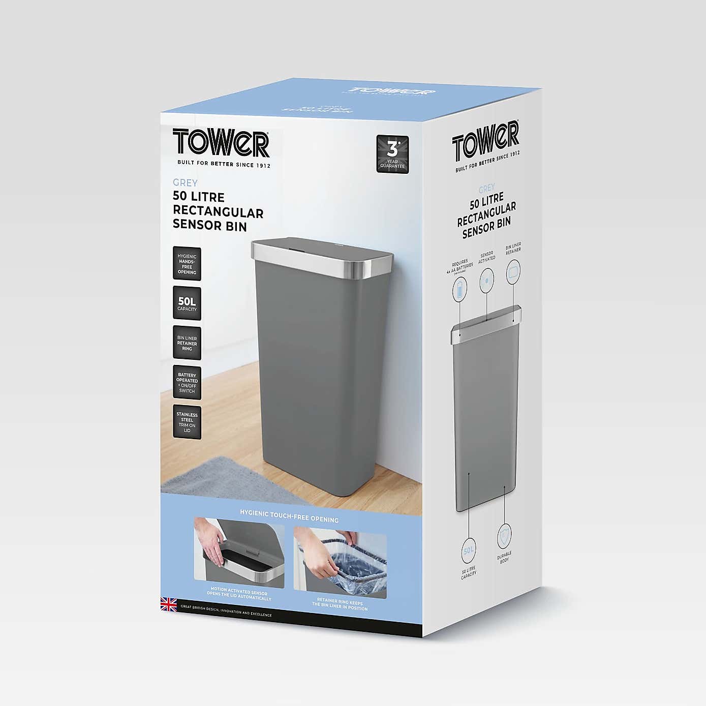 Tower 50L Rectangular Sensor Bin