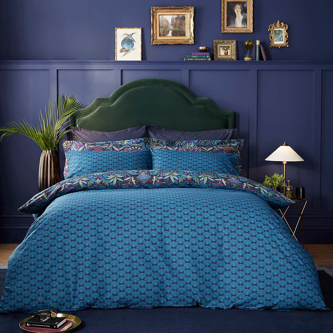Lucille Navy Duvet Cover and Pillowcase Set