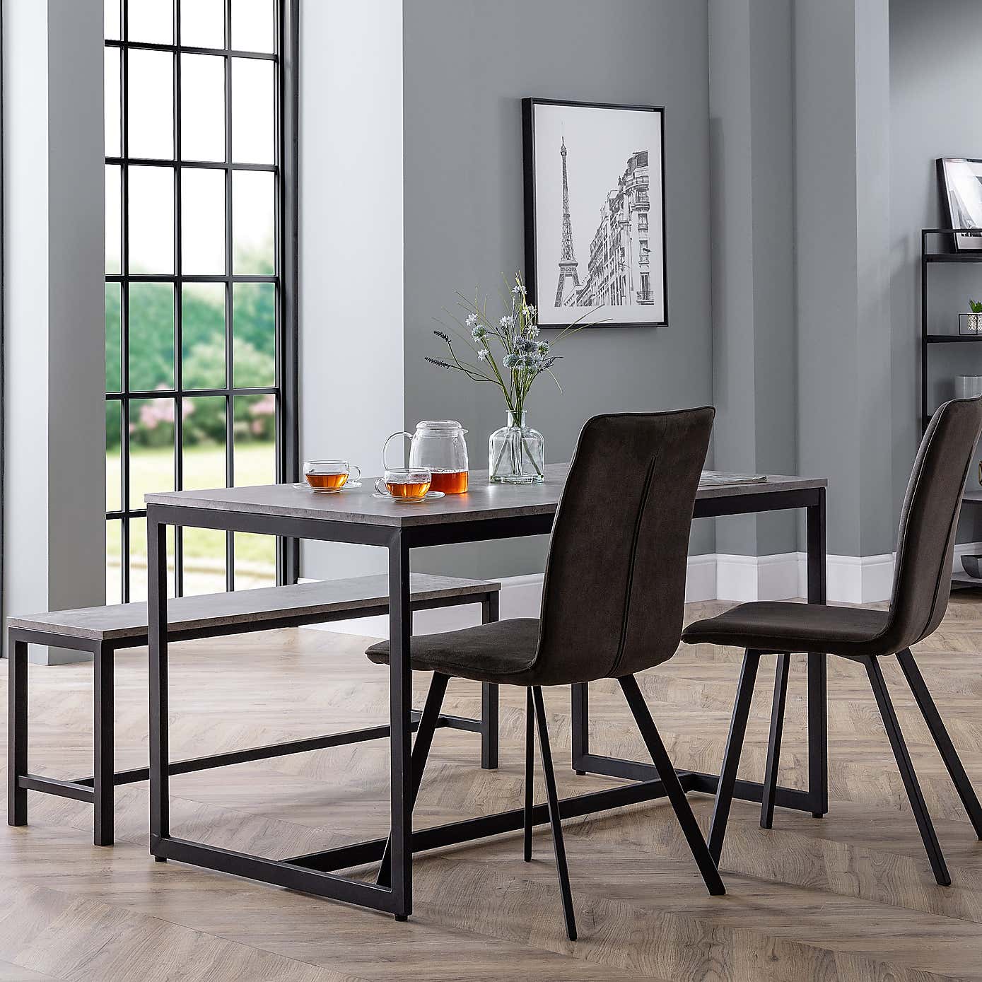 Staten Rectangular Dining Table with 1 Bench and 2 Monroe Chairs