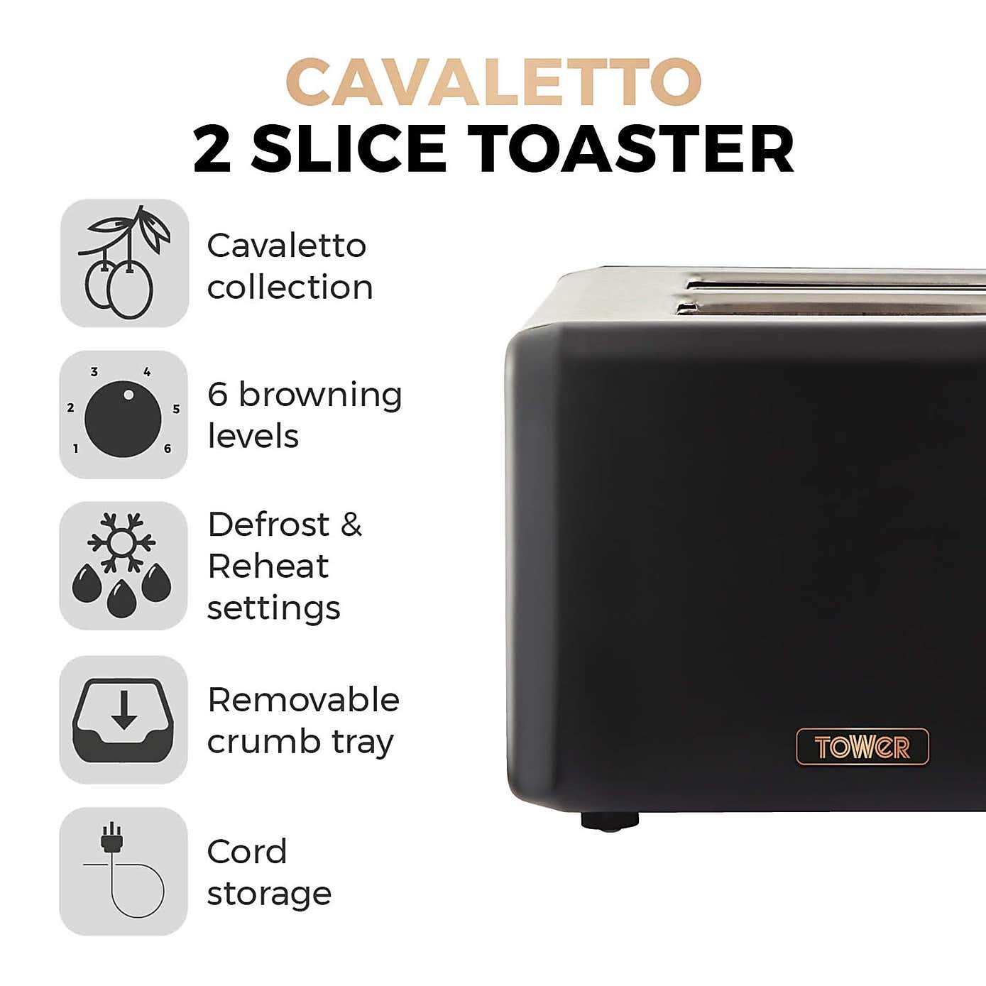 TOWER Cavaletto 2 Slice Toaster