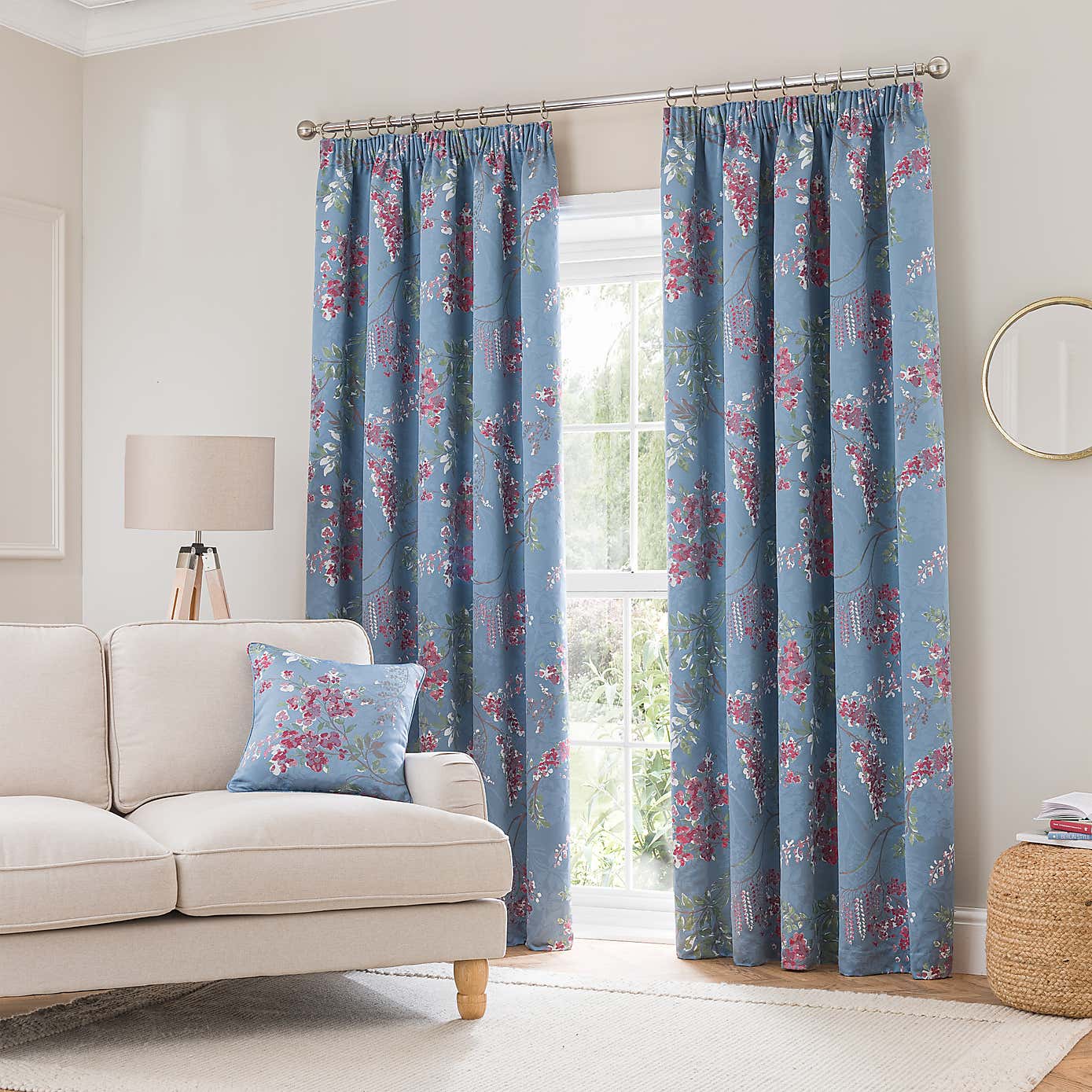 Trailing Wisteria Blackout Pencil Pleat Curtain