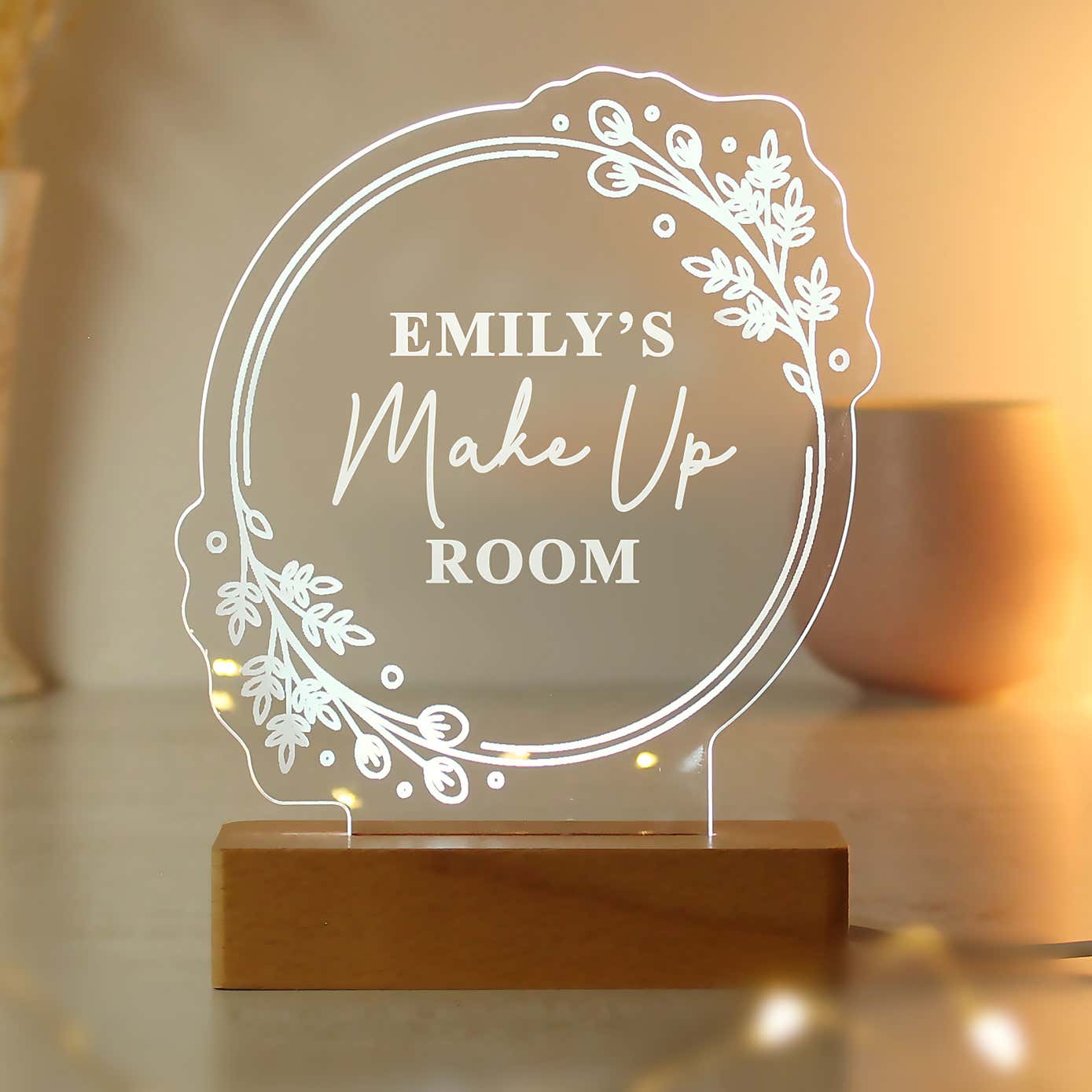Personalised Floral Wooden Based LED Light