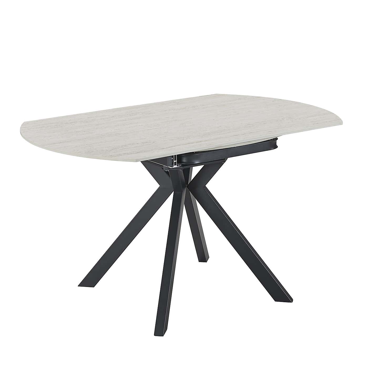 Indus Valley Camden 4-6 Seater Travertine Round Extendable Dining Table With 4 Aura Dining Chairs