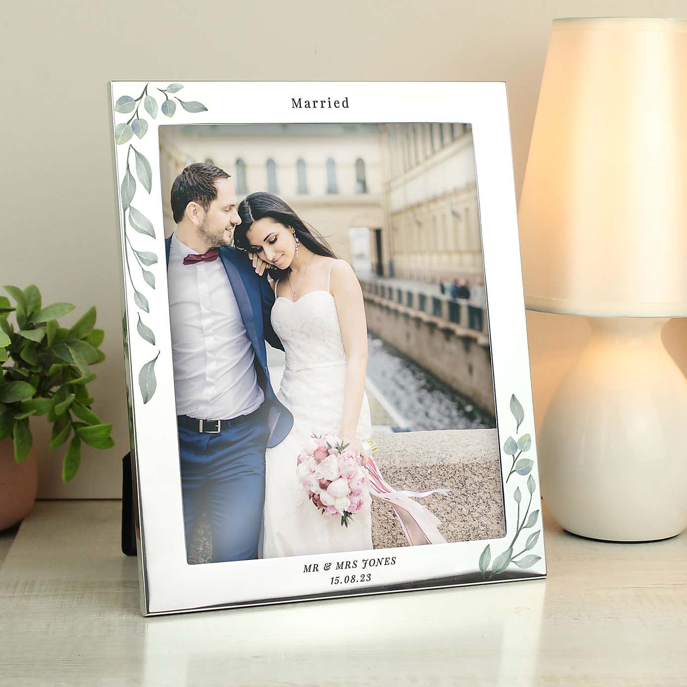 Personalised Botanical Silver Portrait Photo Frame
