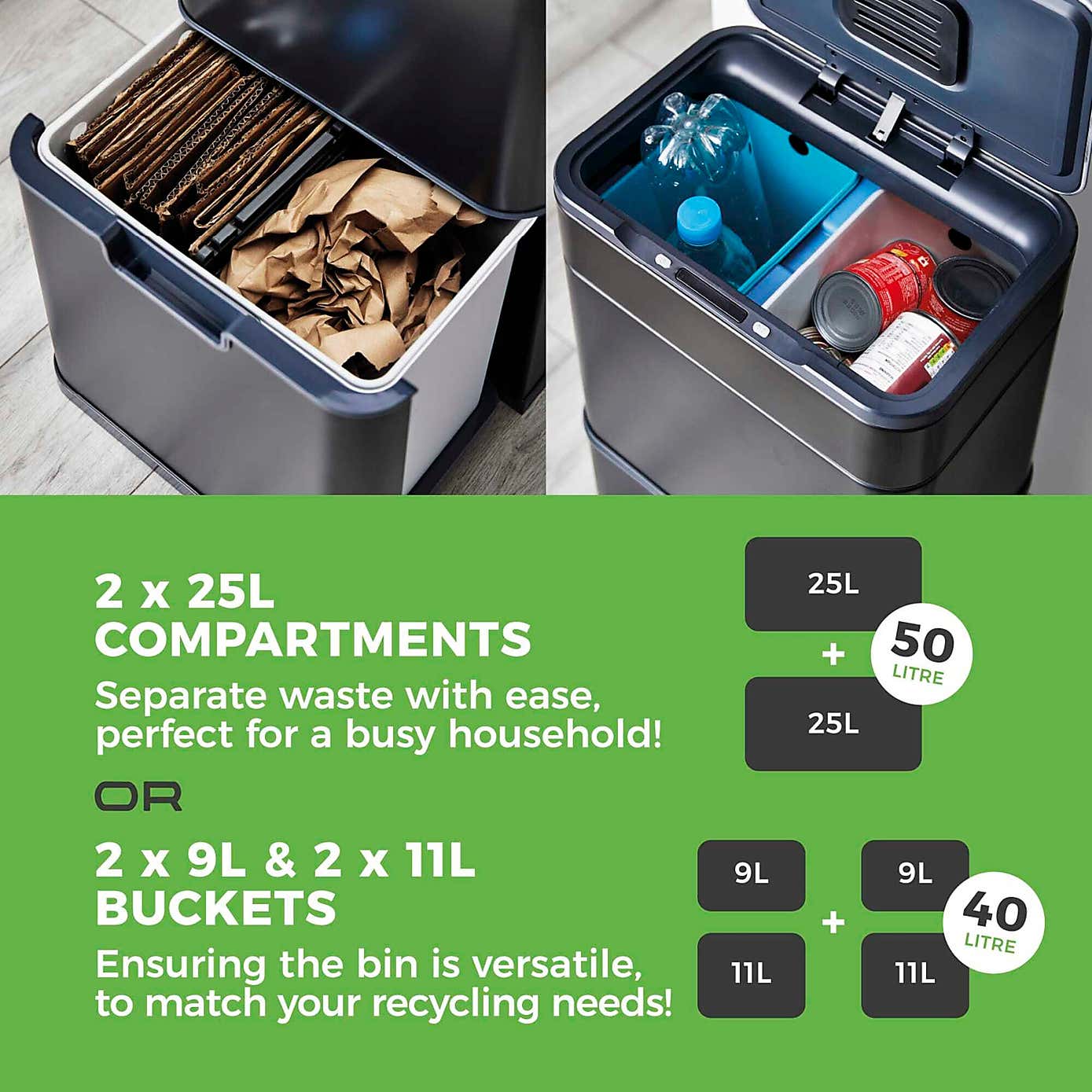 Tower 50L Ozone Recycling Sensor Bin