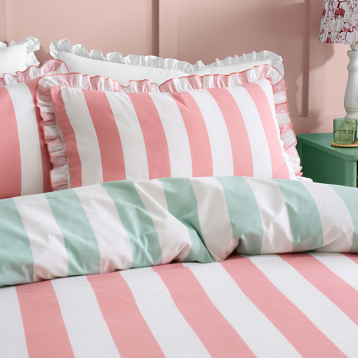 Emmy Frilled Stripe 100% Cotton Duvet Cover and Pillowcase Set