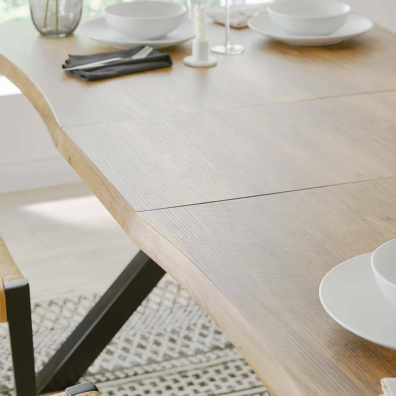 Ezra Rectangular Extendable Dining Table with Melia Black Dining Chairs