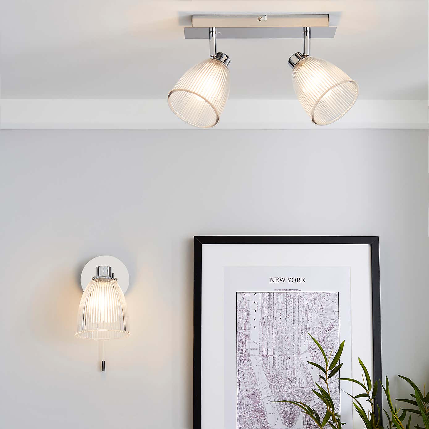 Bremont 2 Light Ribbed Glass Bathroom Spotlight