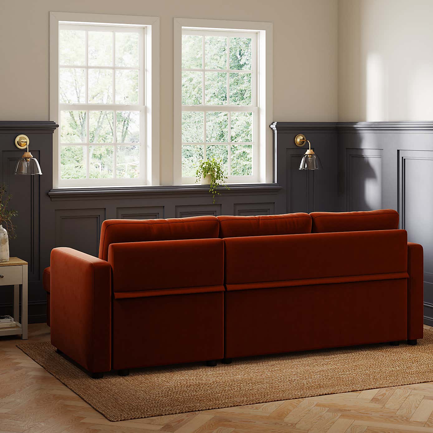 Barker Velvet Trundle Corner Chaise Sofa Bed