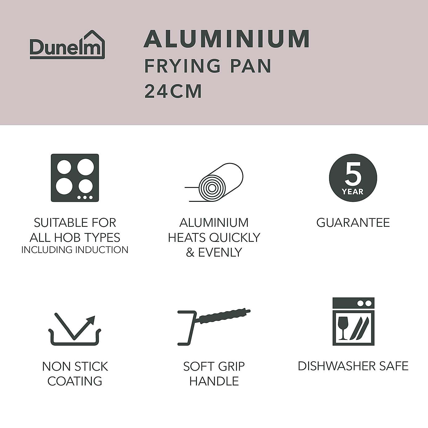Dunelm Non-Stick Recycled Aluminium Frying Pan, 24cm