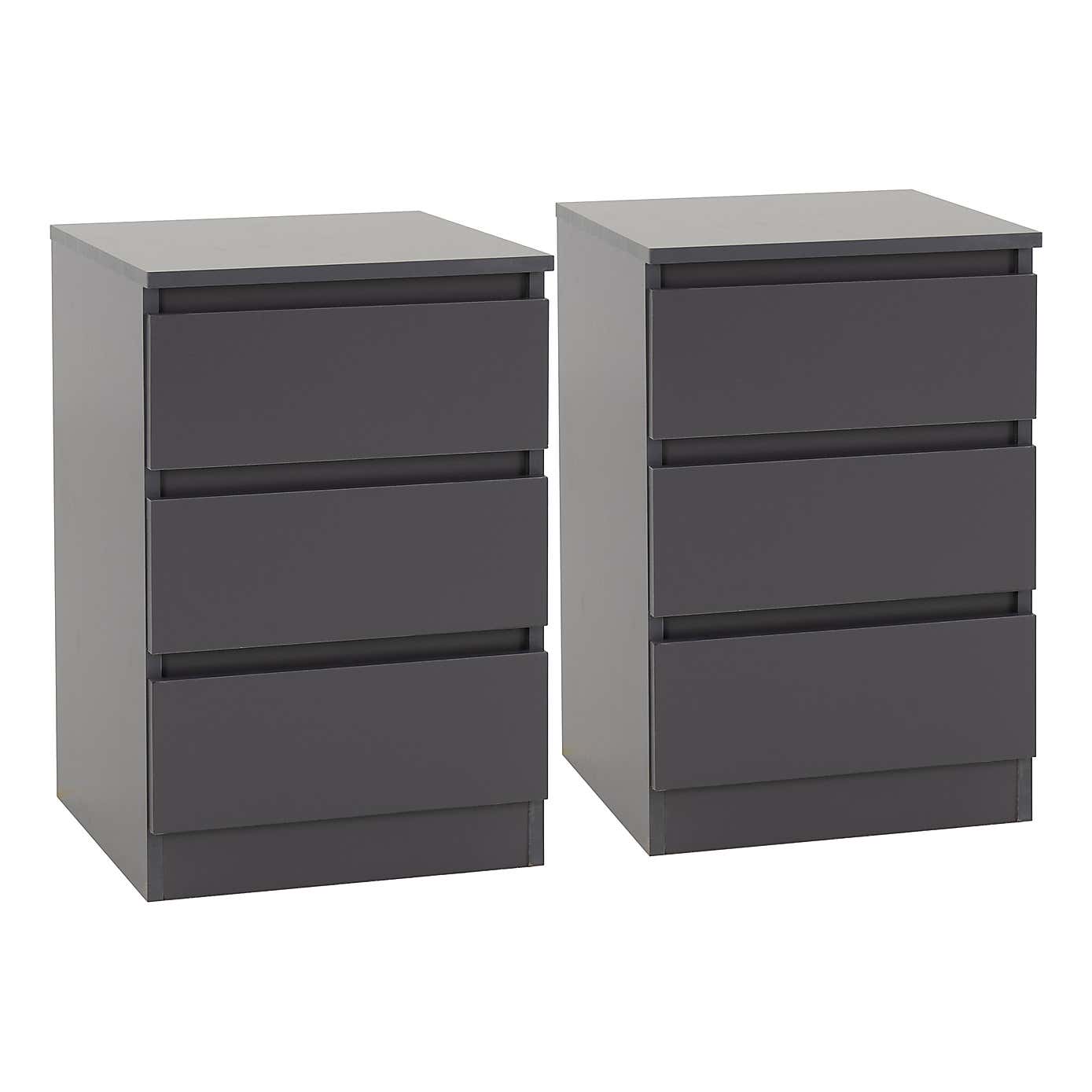 Set of 2 Malvern 3 Drawer Bedside Tables