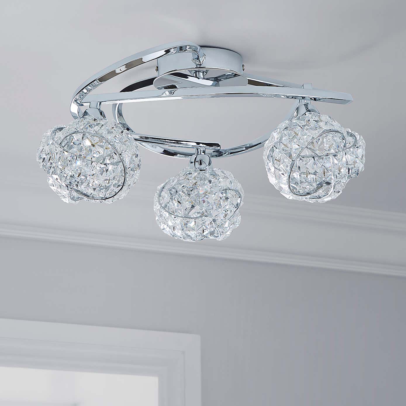 Cecilie 3 Light Crystal Semi-Flush Ceiling Fitting