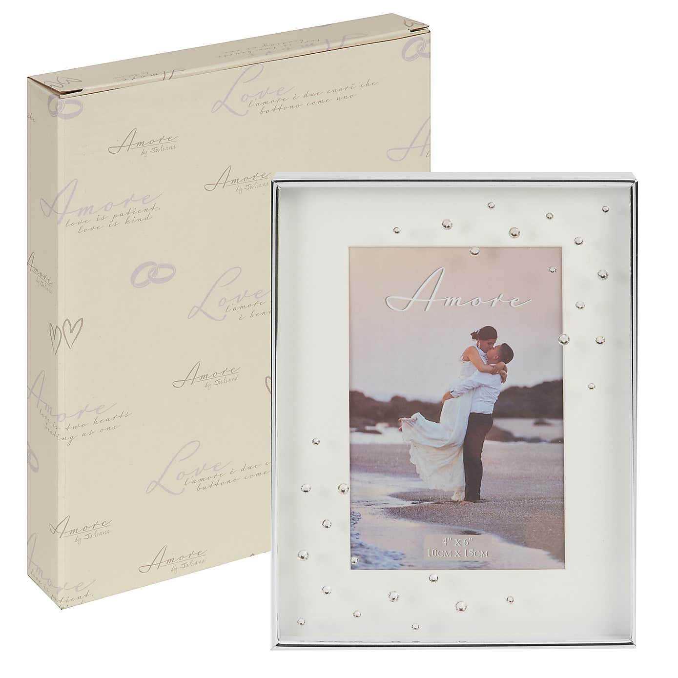 Amore Silver Plated Box Photo Frame with Crystals