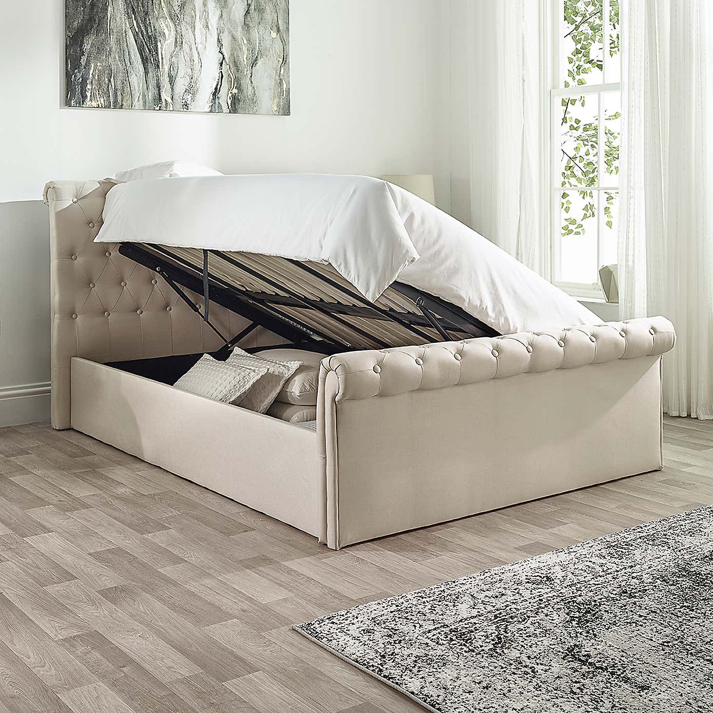 Chesterfield Linen Ottoman Bed Frame