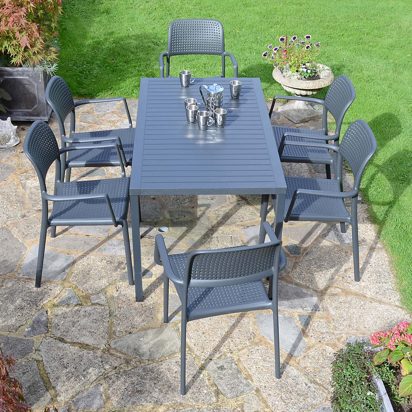 Cube Dining Table with 6 Bora Chair Set Anthracite