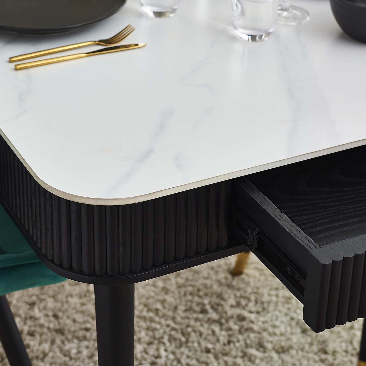 Louis Black Fluted Stone Dining Table