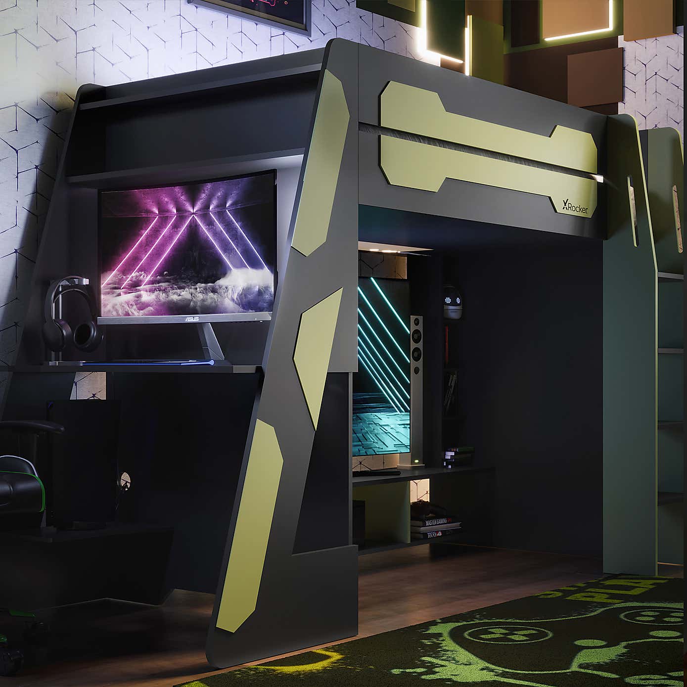 X Rocker Garrison High Sleeper Gaming Bed with Desk