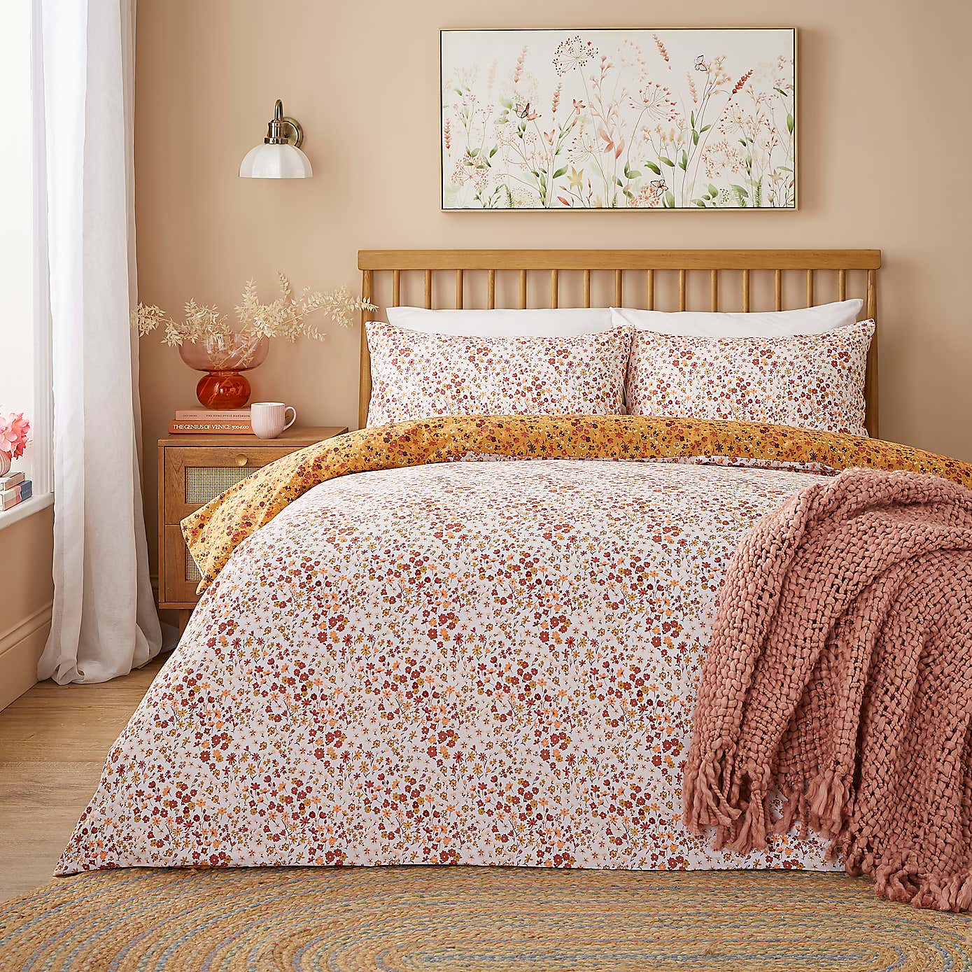 Novie Floral Polycotton Duvet Cover & Pillowcase Set