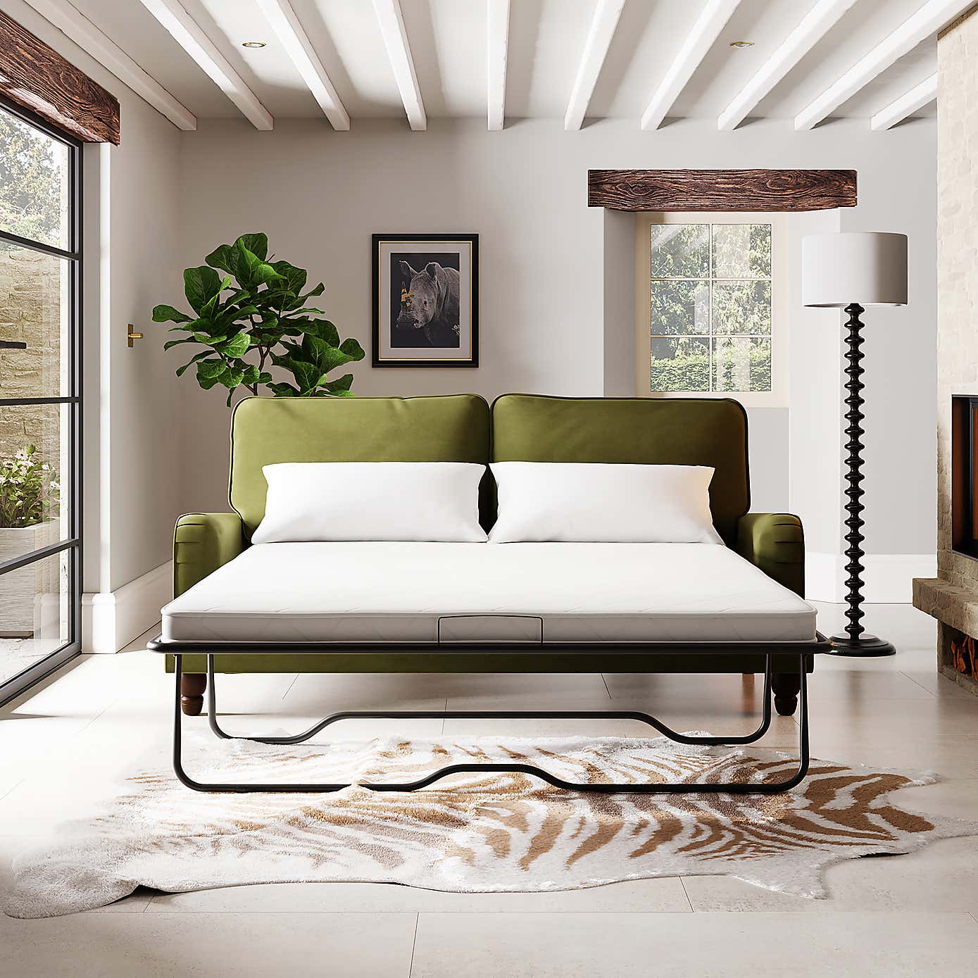 Beatrice Matte Velvet 3 Seater Double Sofa Bed