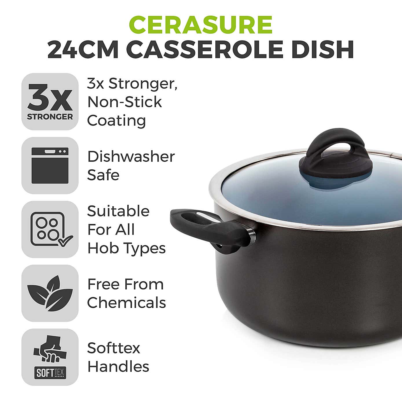 Tower Cerasure Non-Stick Aluminium Casserole Dish, 24cm