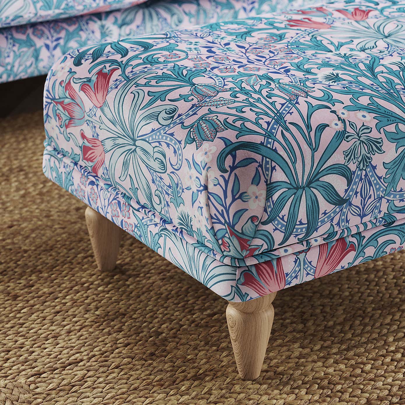 Jolene William Morris Woodland Weeds Print Velvet Footstool