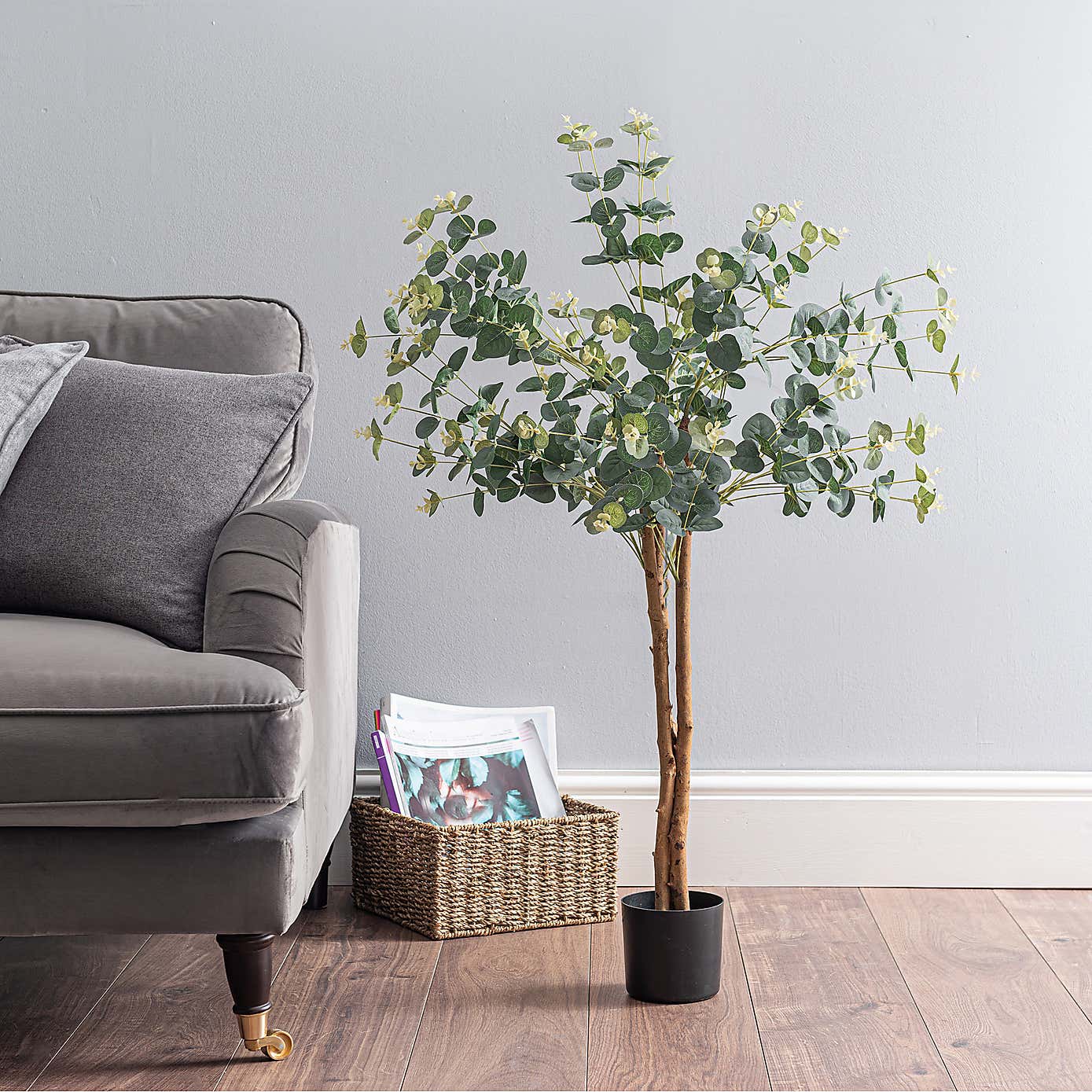 Artificial Eucalyptus Tree in Black Plant Pot