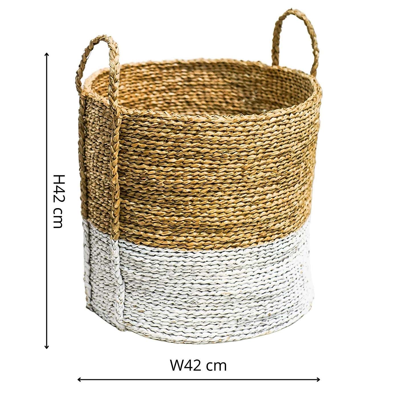 Set of 2 White Seagrass Log & Kindling Basket