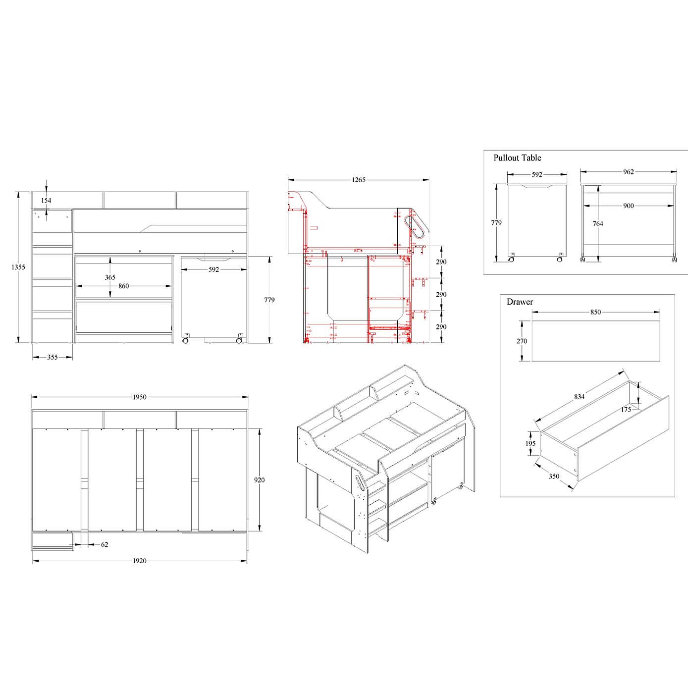 Lulu Midsleeper Bed Frame