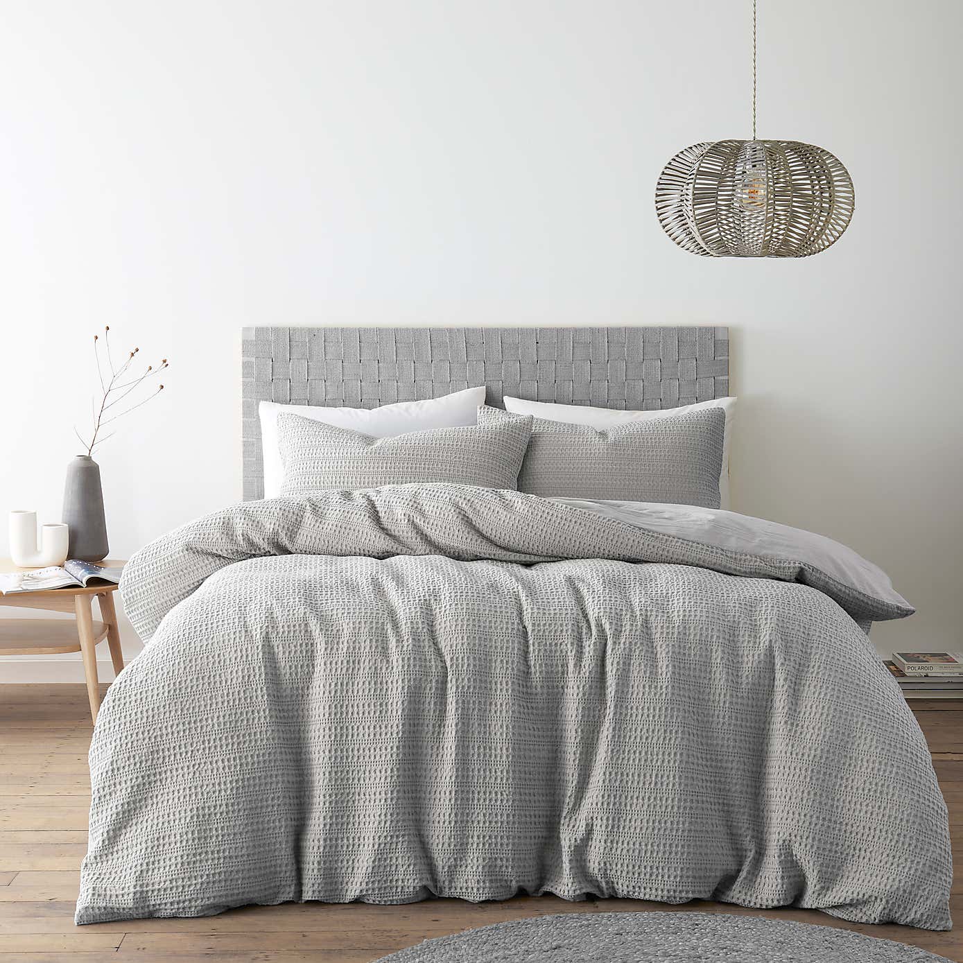 Amberley Waffle Cotton Silver Duvet Cover and Pillowcase Set