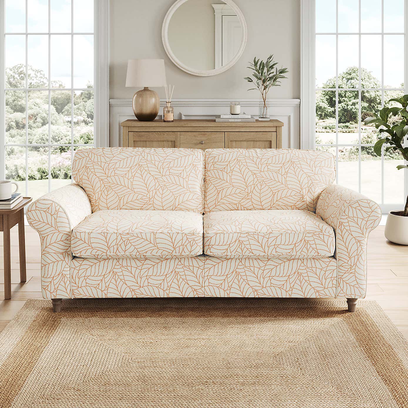Flori 3 Seater Sofa, Leaf Print Fabric