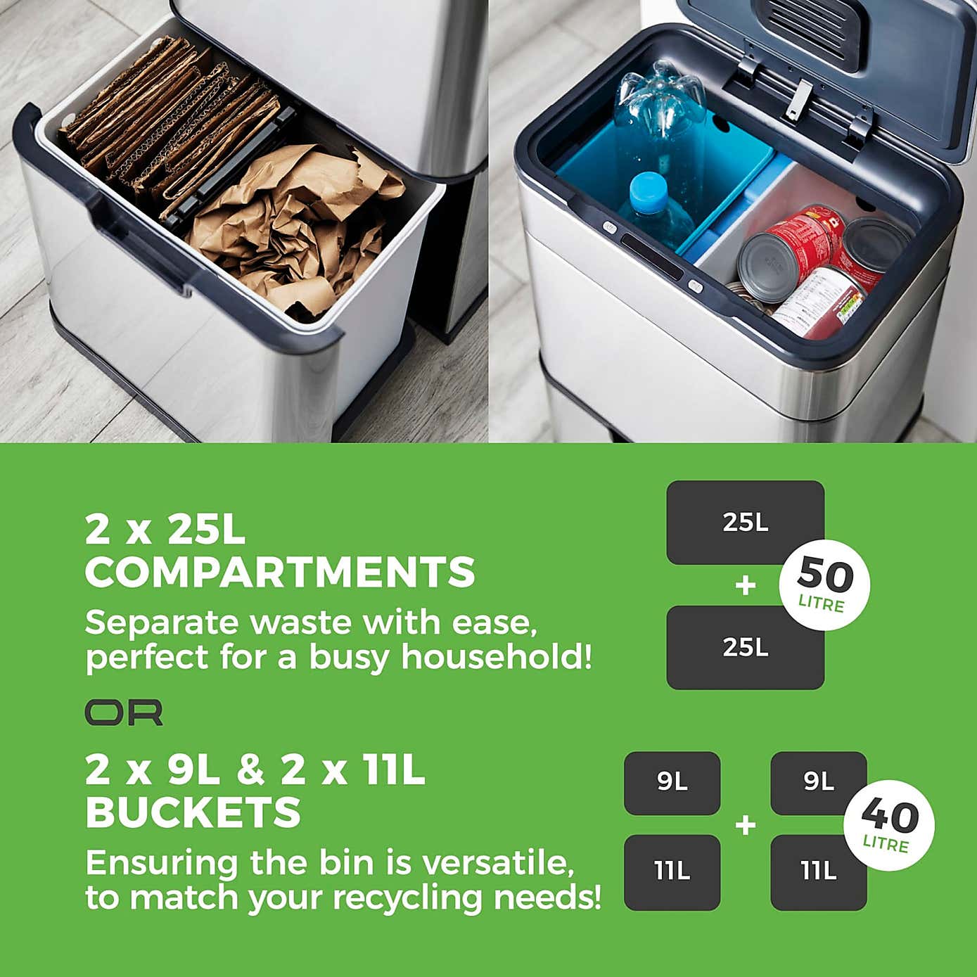 Tower 50L Ozone Recycling Sensor Bin