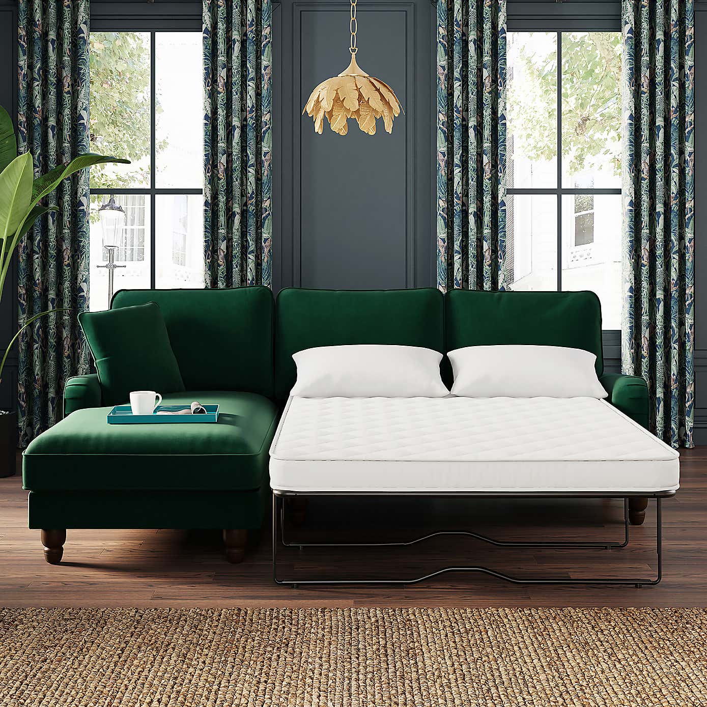 Beatrice Matte Velvet 4 Seater Corner Chaise Double Sofa Bed