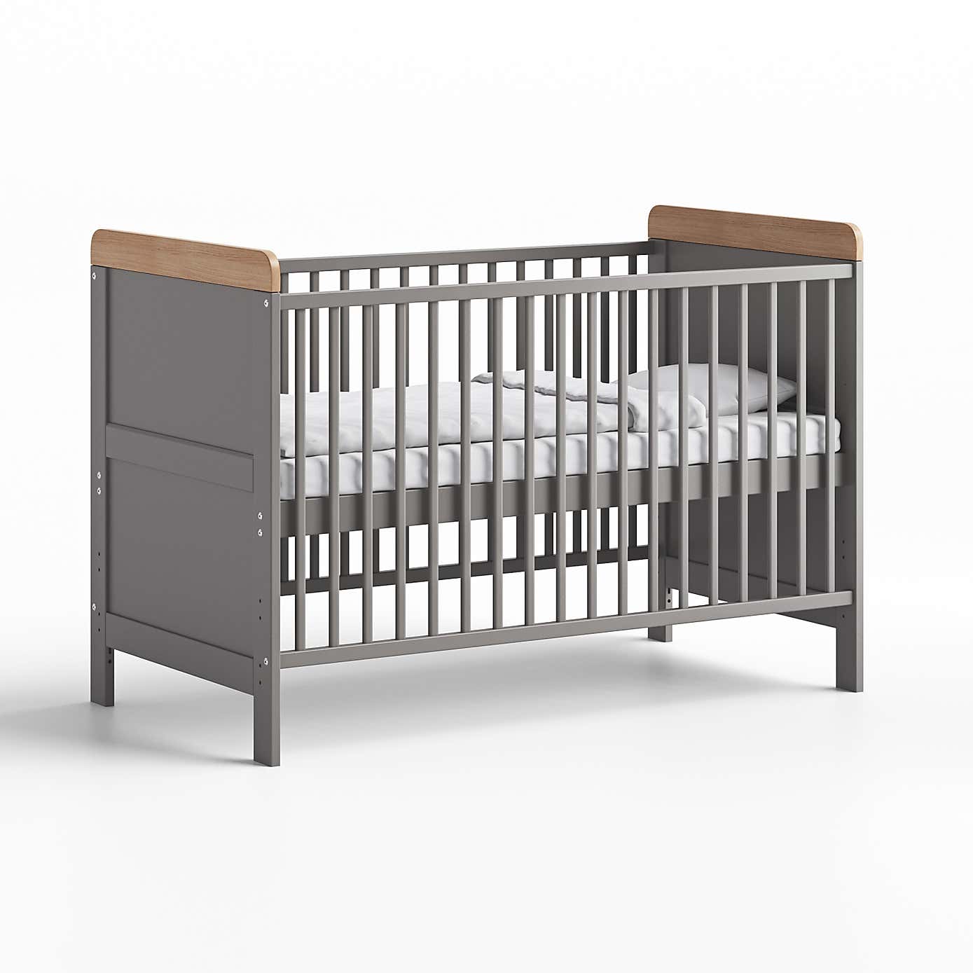 Little Acorns Classic Oak Effect Cot Bed and 3 Drawer Chest Nursery Set