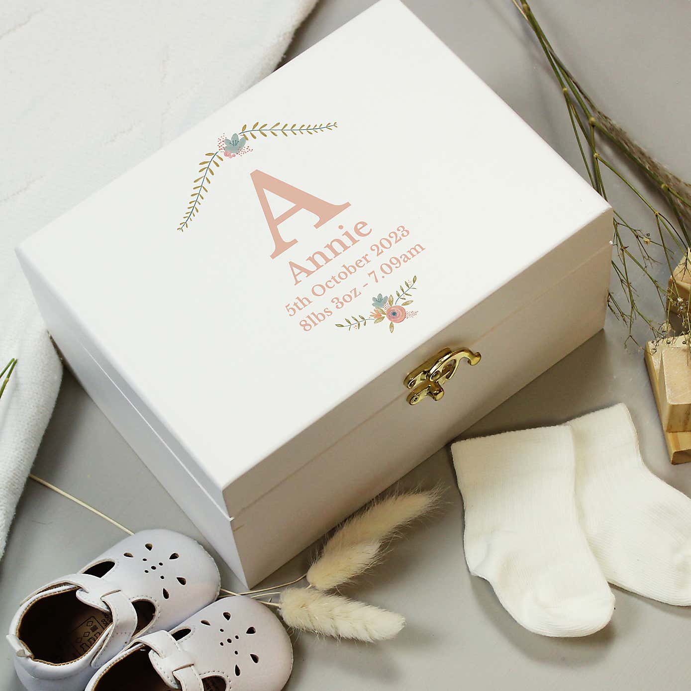 Personalised Floral Bouquet Wooden Keepsake Box