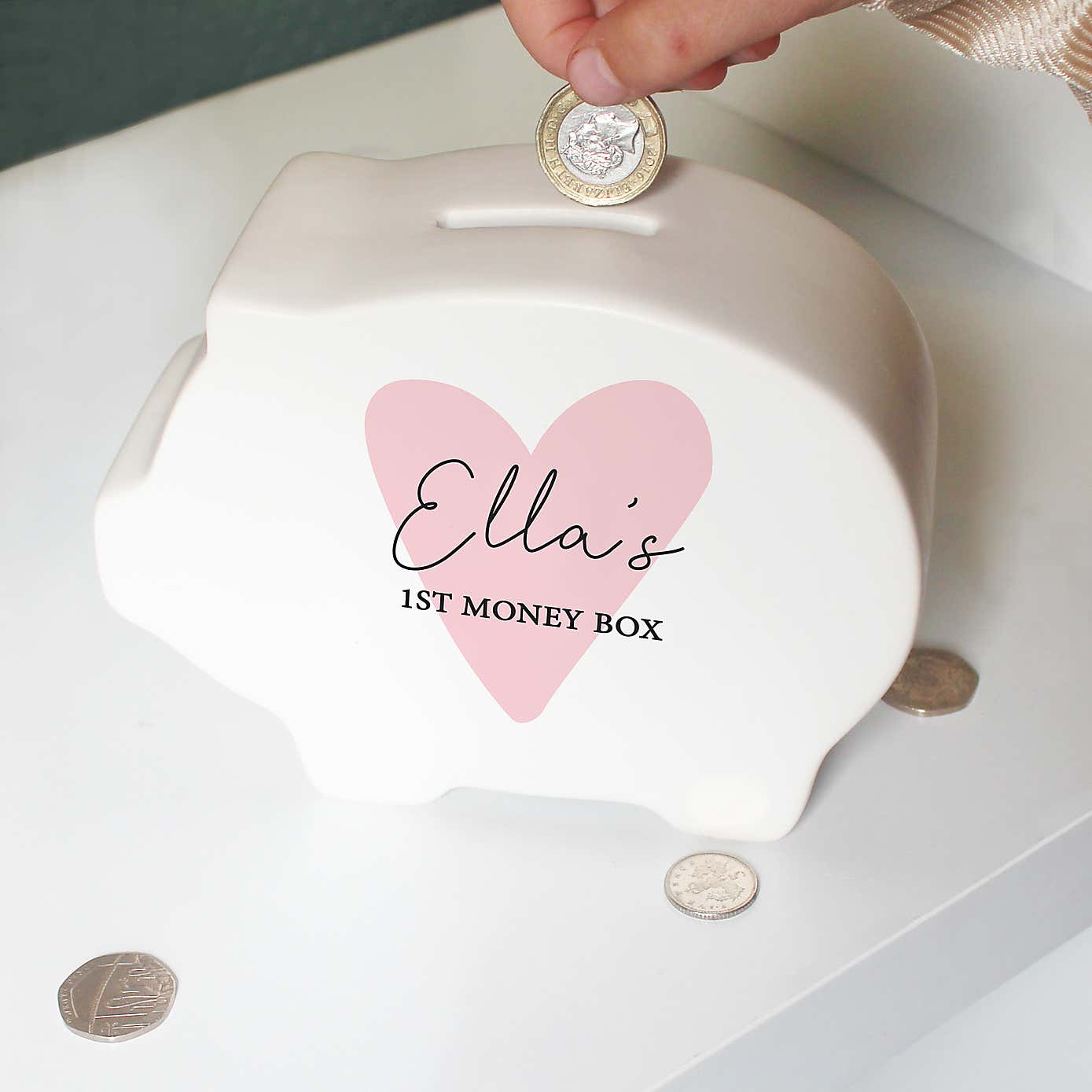 Personalised Heart Piggy Bank Pink