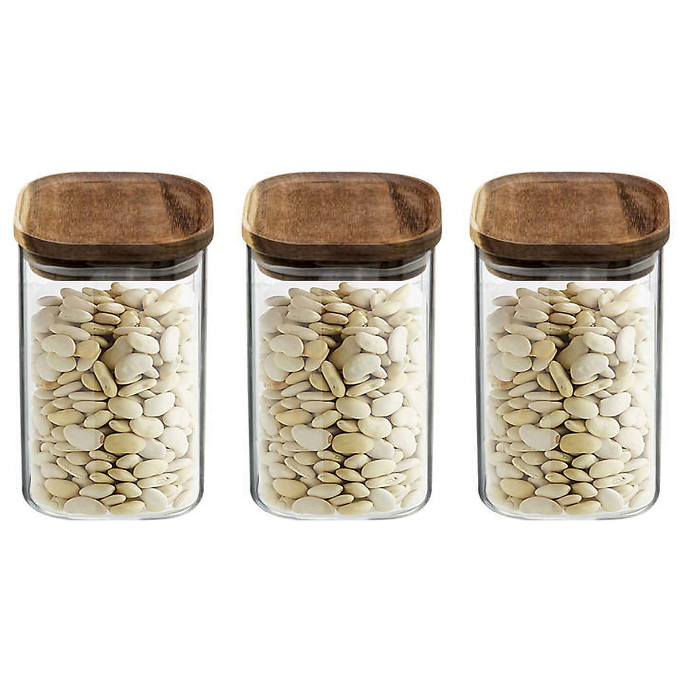 Set of 3 Air Seal Square Glass Storage Jars