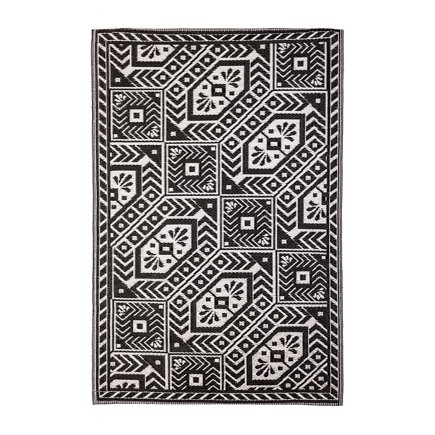 Fallen Fruits Diamond Black and White Outdoor Rug