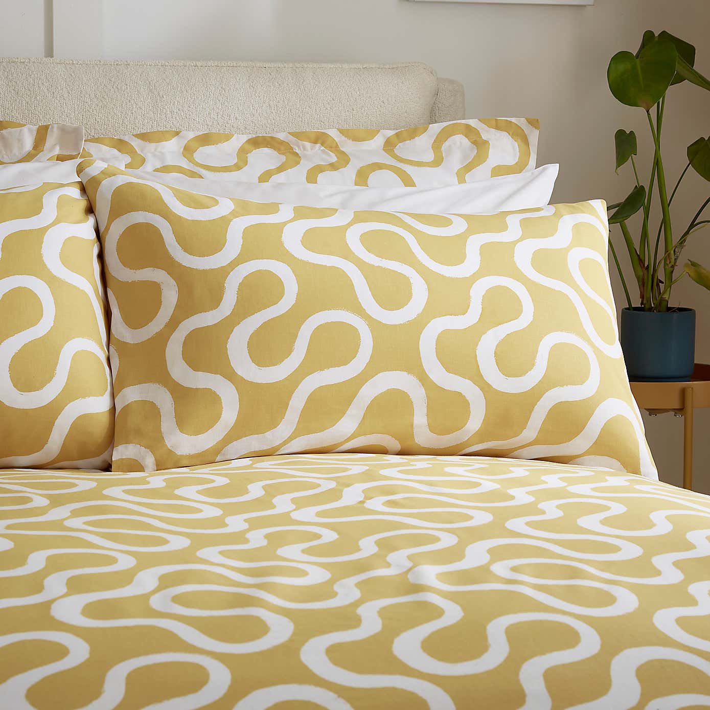 Elements Wiggins Wiggle Ochre Cotton Duvet Cover and Pillowcase Set
