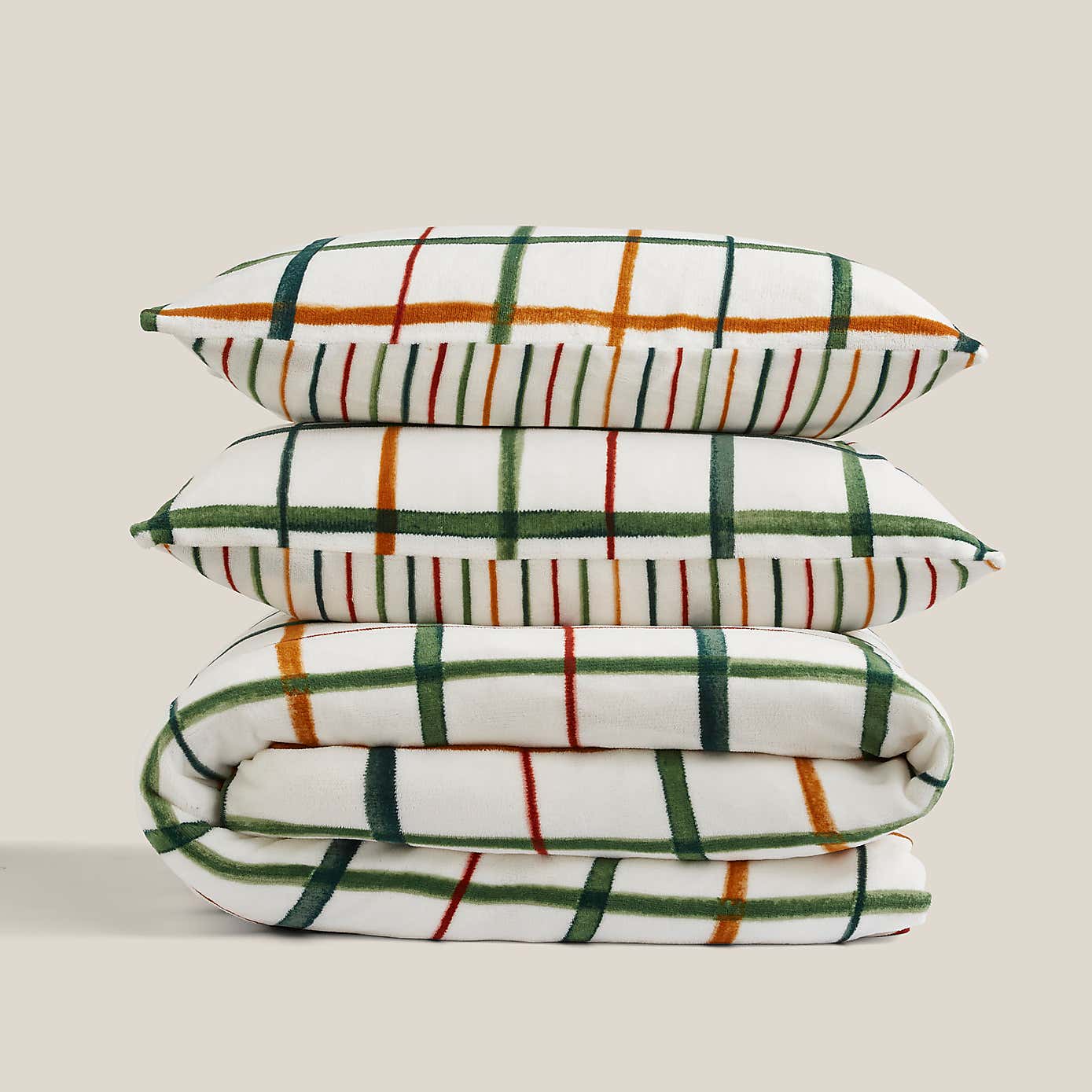 Woodland Check Fleece Duvet Cover and Pillowcase Set