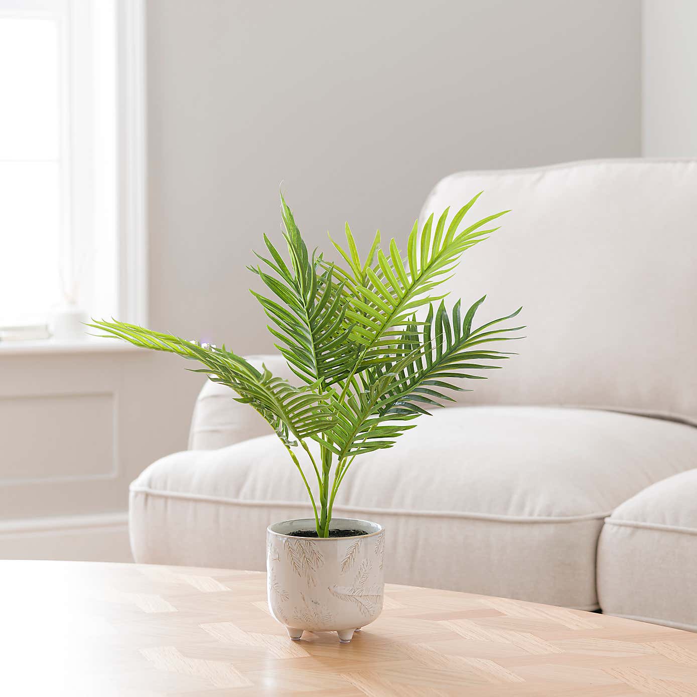 Artificial Palm Plant in White Palm Ceramic Plant Pot