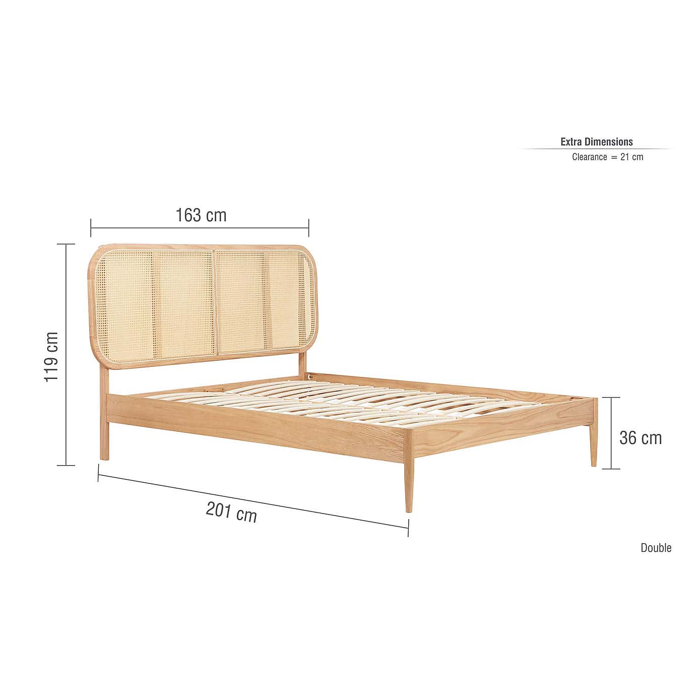 Birlea Elina Rattan Bed Frame, Oak
