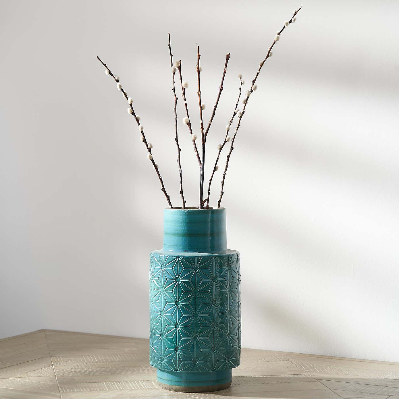 Sidra Aquamarine Stoneware Etch Vase
