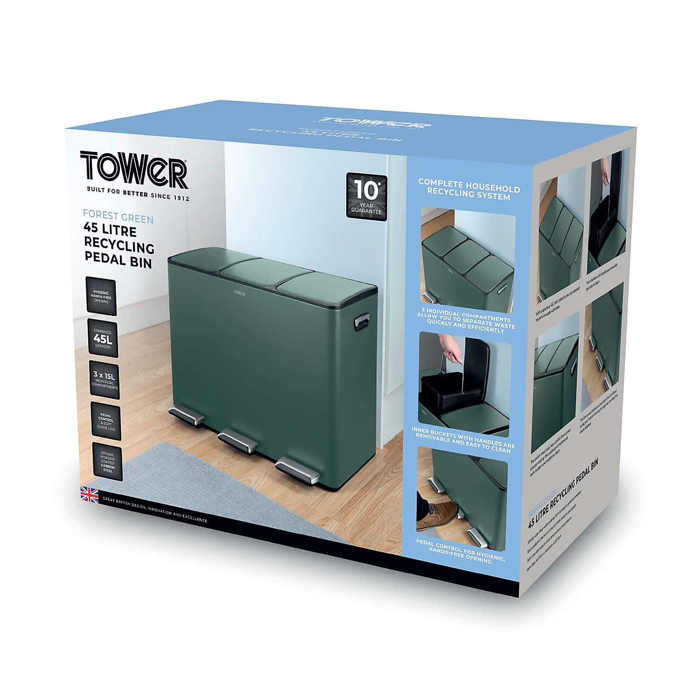 Tower 45L Recycling Pedal Bin