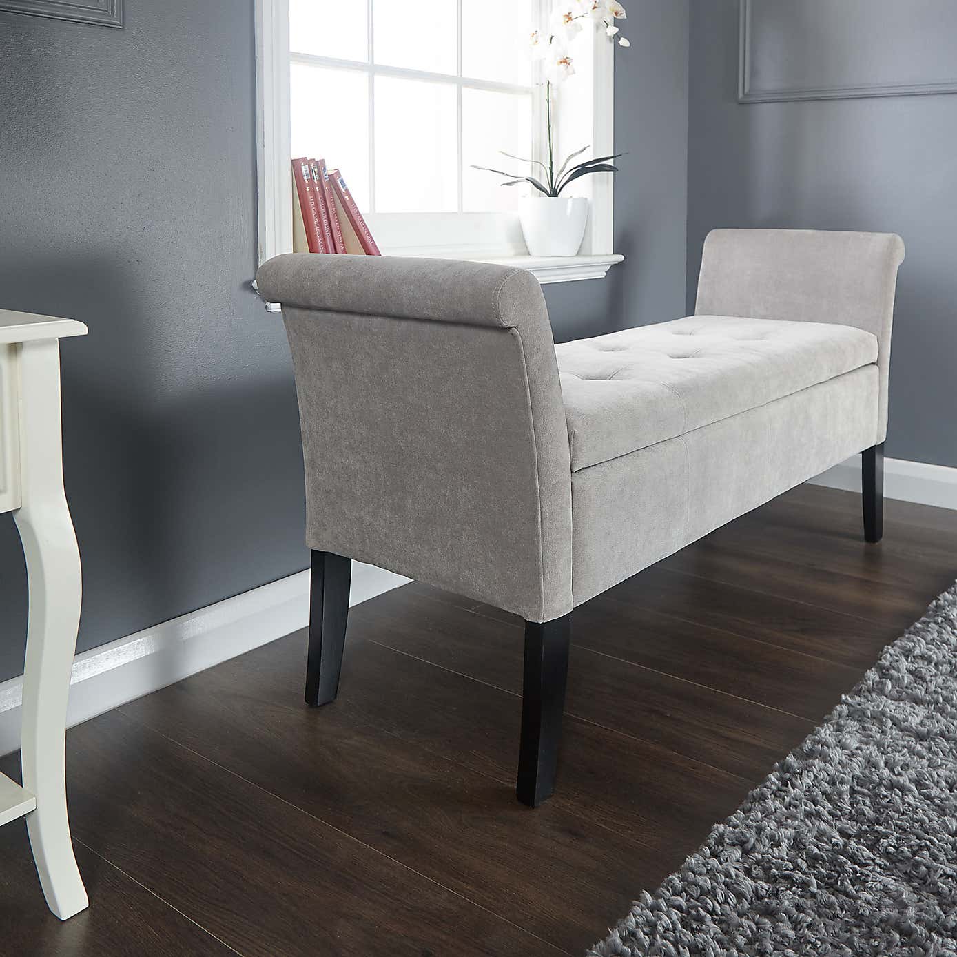 Balmoral Window Seat, Silver Chenille