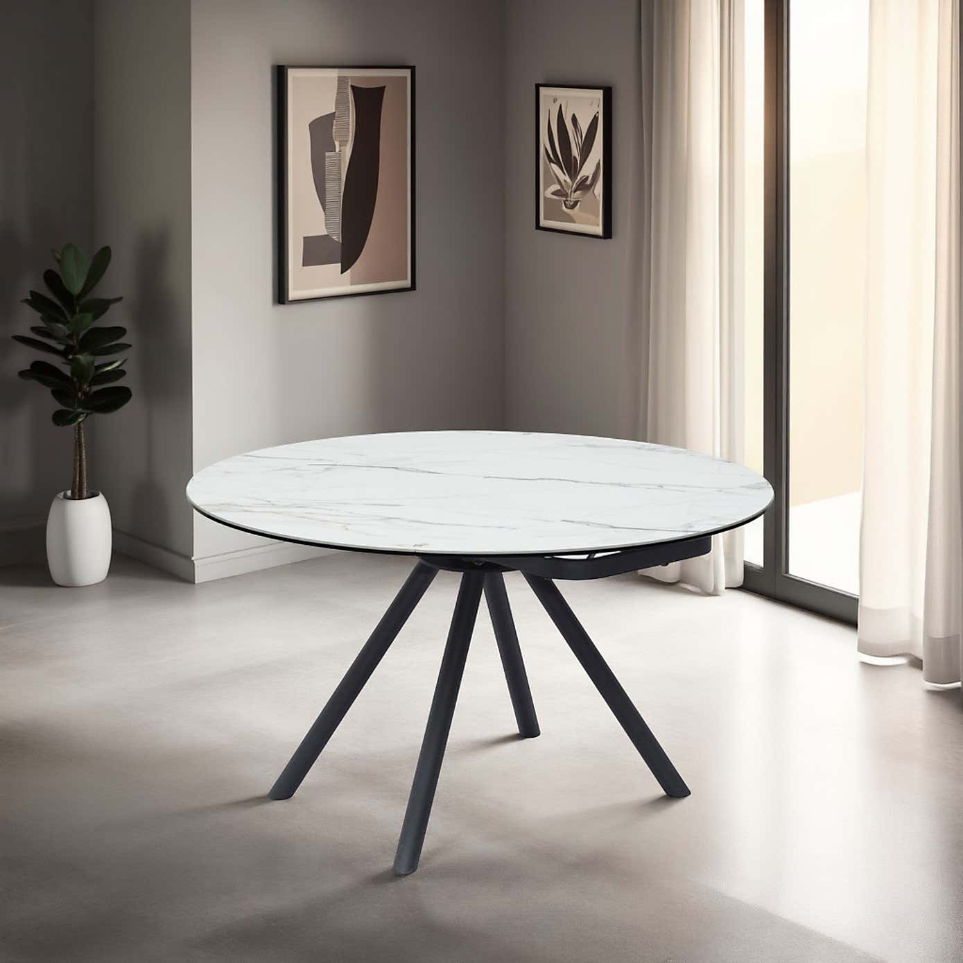 Indus Valley Camden Extendable 4-6 Seater Round Ceramic Rounded Legs Dining Table